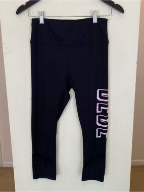 Bebe Sport Sheer Mesh Black Workout Capri Leggings Womens Size Small Pink Logo